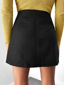 EURMUSE Wrap Front Zipper Back Skirt - Black - View 2