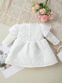 Baby Girl Floral Jacquard Bow Front Ruffle Trim Dress - White - View 2