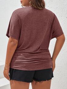 SHEIN Frenchy Tee-shirt À Manches Batwing Solides Et Froncées Avec Col Rond Et Fronces Pour Les Grandes Tailles