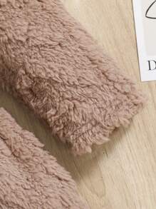 SHEIN Baby Girl 3D Ear Design Hooded Belted Flannel Sleep Robe - Khaki - View 5