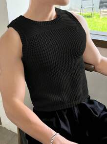 Manfinity VCAY Men Solid Pointelle Knit Top - Black - View 5