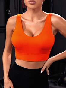 素色條紋針織運動型胸罩 - 橘色 - 查看 3