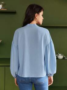 SHEIN Frenchy Cà vạt Thả vai Tay áo lồng đèn Áo - Màu xanh nhạt - Xem 3