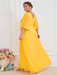 Hơn Tương phản Sequin Xù Chiffon Váy phù dâu - Màu vàng - Xem 2