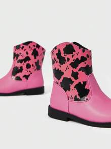 流行孩子們的豹紋印花時尚可愛拼接設計舒服的防水戶外女孩短靴