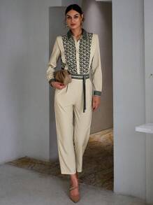 Sollinarry Geo Print Shirt & Pants - Khaki - View 1