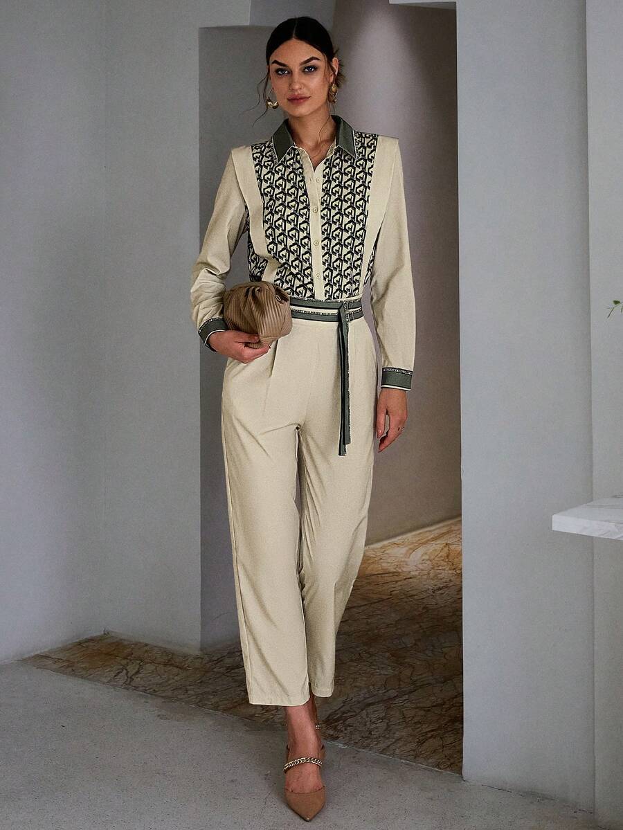 Sollinarry Geo Print Shirt & Pants - Khaki - View 1