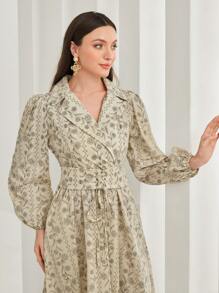 Modelyn 滿版印花燈籠袖洋裝 - 杏色 - 查看 6