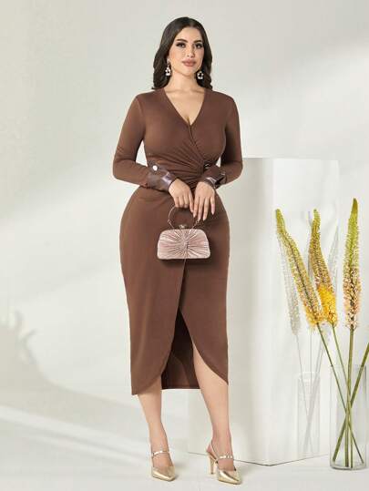 Modelyn Cotton Solid Wrap Hem Bodycon Dress