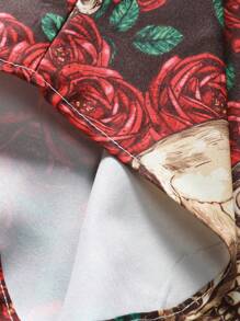 Men Skull & Floral Print Shirt Without Tee, For Halloween - Red - View 6