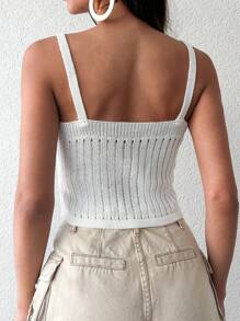 EURMUSE Women's Solid Color Drawstring Design Casual Camisole Knit Top - White - View 2