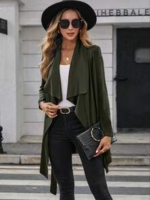 SHEIN Clasi 大翻領不對稱下擺腰帶外套 - 軍綠色 - 查看 5