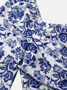 SHEIN Unity Floral Print Crop Blouse - Blue - View 6