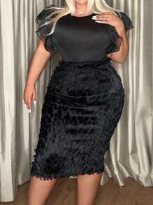 SHEIN SXY Plus High Waist Velvet Pencil Skirt - Black - View 5