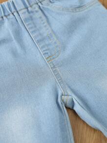 SHEIN Vintaside Kids Ensembles de 3 pièces de jeans boyfriend à taille élastique, poches plates, pour jeune fille, tenue de tous les jours idéale