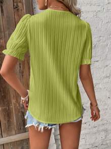 SHEIN VCAY Guipure Lace Insert Puff Sleeve Blouse