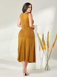 Modelyn 棉素色抽褶腰洋裝 - 芥末黃 - 查看 2