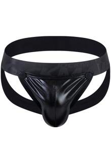 Jockstrap sexy de ropa interior para hombres con cinta de contraste metálica - Negro - Ver 1
