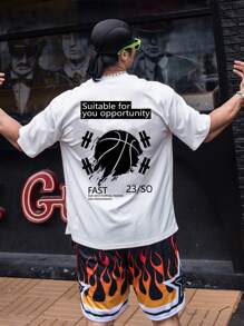 Manfinity Sport Corelite 男士口號圖形運動T恤，運動上衣 - 白色 - 查看 1