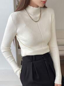 DAZY Mock Neck Seam Detail Sweater