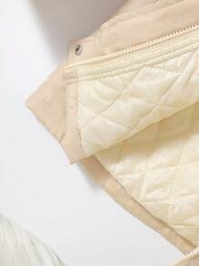 SHEIN Tween Girl Fuzzy Trim Hooded Drawstring Waist Coat - Khaki - View 6