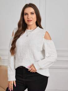 SHEIN Clasi 大碼挖肩素色套頭毛衣 - 白色 - 查看 5