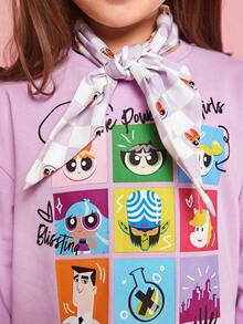 THE POWERPUFF GIRLS X SHEIN Cô gái Tween Đồ họa Hoạt hình Thả vai Áo chui đầu Không có khăn - Màu Lilac Tím - Xem 6