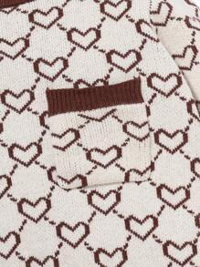 SHEIN Baby Boy Heart Pattern Contrast Trim Knit Jumpsuit With Hat - Multicolor - View 3