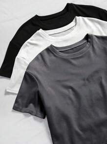 3件套纯色休闲T恤和抽绳腰带运动裤休闲套装 - 彩色 - 查看 4