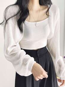 DAZY Solid Open Front Crop Jacket Without Cami Top,Fall Women Clothes - White - View 3