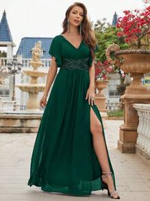 UNITHORSE 性感露背亮片紧身连衣裙、伴娘服、女士生日服装、毕业礼服、正式礼服 - 墨綠色 - 查看 6