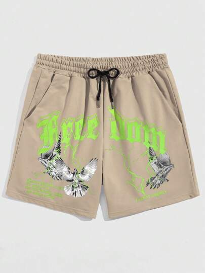 Street Life Guys Letter Graphic Drawstring Waist Shorts