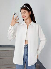 Chica adolescente Camisa con estampado de letra de hombros caídos