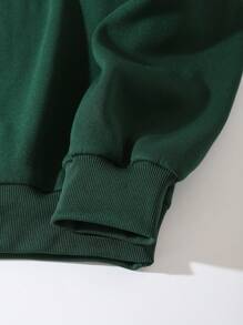 Men Letter Graphic Thermal Lined Sweatshirt - Dark Green - View 6