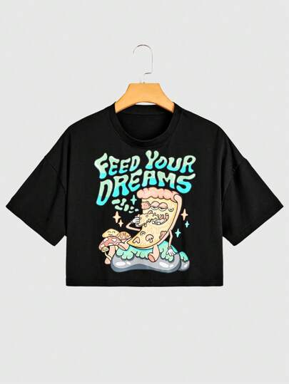 Atosha Cartoon Graphic Crop Tee