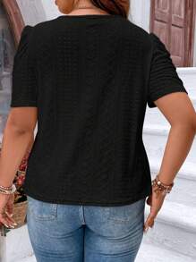 SHEIN Plus Eyelet Embroidery Puff Sleeve Tee - Black - View 2