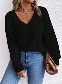 SHEIN LUNE Plus Pointelle Knit Drop Shoulder Sweater, For Winter