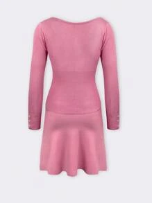 SHEIN Unity Solid Button Detail Ruffle Hem Sweater Dress Fall Cloth For Women - Pink - View 2