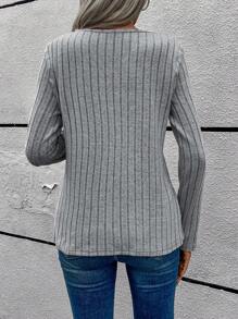 EMERY ROSE Cổ không đối xứng Đồ đan Ribbed Áo thun - Xám - Xem 2
