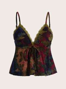 ROMWE PUNK 休閒露背 蕾絲拼接 荷葉邊 前綁帶蝴蝶結漸層 蝴蝶型女士背心 - 彩色 - 查看 1