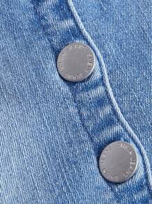 SHEIN MOD Button Front Denim Halter Dress - Light Wash - View 4