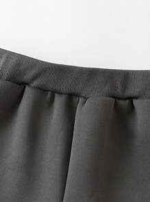 SHEIN 男大童字母圖案加絨內裏衛褲 - 灰色 - 查看 3