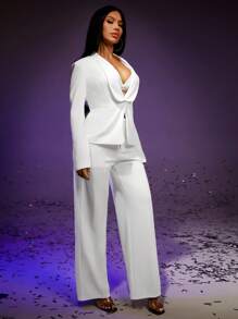 SHEIN SXY Solid Wide Leg Pants - White - View 5
