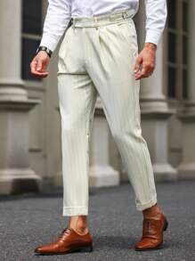 Manfinity Mode Men Striped Print Slant Pocket Suit Trousers - Apricot - View 6