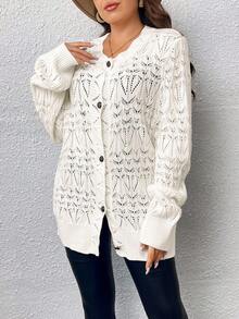Celure Hơn Dệt kim chấm bi Thả vai Áo len Mở - trắng - Xem 6