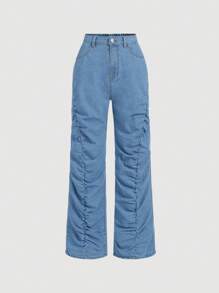 Tienermeisje Schuine zak Ruches Jeans
