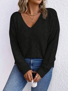 SHEIN LUNE Plus Pointelle Knit Drop Shoulder Sweater, For Winter
