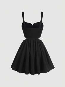 SHEIN MOD Solid Cami Dress Without Blouse - Black - View 2