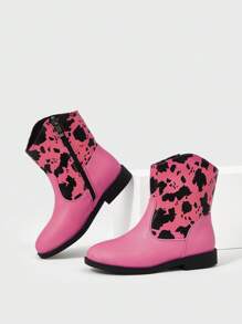 流行孩子們的豹紋印花時尚可愛拼接設計舒服的防水戶外女孩短靴