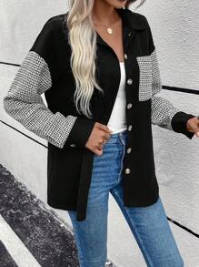 EMERY ROSE In Houndstooth Thả vai Vá Túi Nút phía trước áo - màu đen - Xem 6